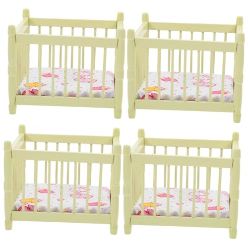 BESTonZON 4 Stück Puppenhaus Krippe Miniaturbettmodell Mini-babybett Wiegenbett Für Babypuppen Mini-Kinderbett Minibett Für Puppen Mini-hausmöbel Spielzeug Babybett Babypuppenbett Polyester von BESTonZON