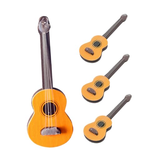 BESTonZON 4 Stück Puppenhaus Puppenzubehör Fotografie-Requisiten Mini-gitarrenmodell Kreative Mini-Gitarre Puppe Musikinstrument Miniatur Gitarre Kleines Gitarrenmodell Mini-hausbedarf Holz von BESTonZON