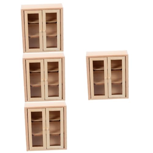 BESTonZON 4 Stück Puppenhausmöbel Mini-aufbewahrungsschrank Mini-hausschrank Miniaturschrank Mini- -bücherregal Aus Holz Mini- Holzschrank Mini-bücherregal Mini-verzierung Hölzern von BESTonZON