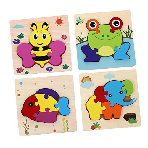 BESTonZON 4 Stück Puzzle-Puzzle Pädagogisches Spielzeug kinderzimmerdeko Kinderzimmer Dekoration Spielzeug für Kleinkinder Lernspielzeug 3D-Rätsel Holzpuzzle für Kinder Puzzle-Brett hölzern von BESTonZON