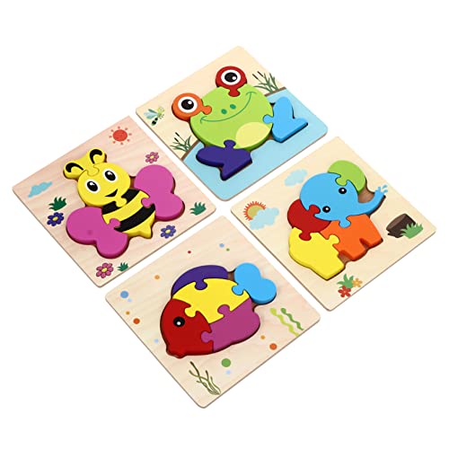 BESTonZON Holzpuzzle-Spielzeug Für Kinder 4-teilig Tier-Puzzle Pädagogisches Puzzle-Spielzeug Helle Farben Sicheres Material von BESTonZON