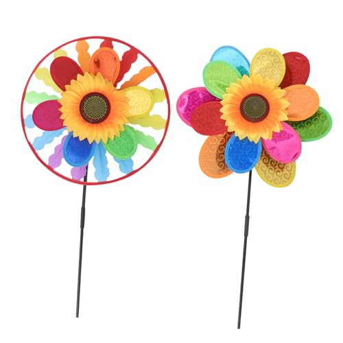 BESTonZON 4 Stück Sonnenblumen-windmühle Kidcraft-spielset Regenbogen-windräder Windmühlenspielzeug Für Kinder Windrad Kinder Windräder Party Windräder Patio Windrad Plastik Colorful von BESTonZON