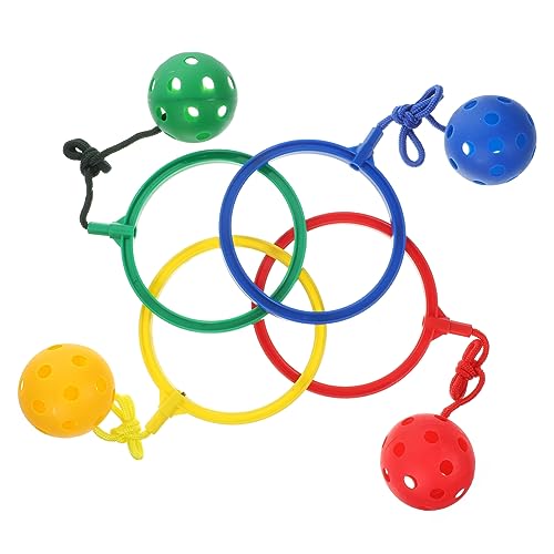 BESTonZON 4 Stück Springball Mit Seil Kind Springende Bälle Outdoor-Spielzeug Für Kinder Hüpfende Ballspielzeuge Balance-hop-Jump-Ball Knöchelspringender Ball Springseil Für Fitness Flummi von BESTonZON