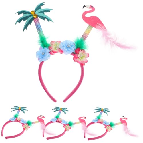 BESTonZON 4 Stück Stirnband Flamingo-kopf-bopper Hawaiianischer Partykopfschmuck Palmen-stirnbänder Tropische Stirnbänder Flamingo-haarspange Strandparty-stirnbänder Hawaii-dekor Gefühlt von BESTonZON