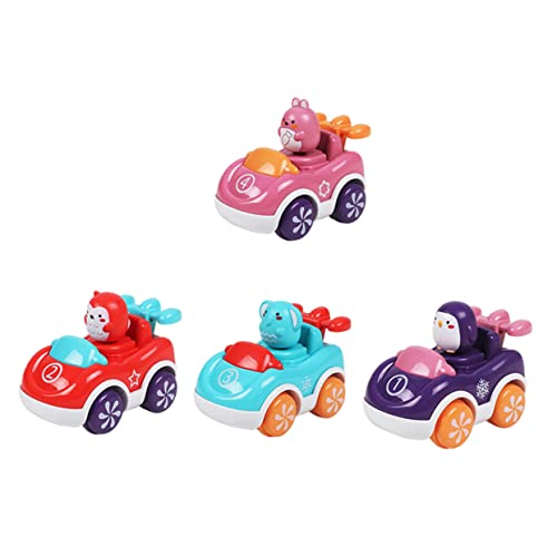 BESTonZON 4 Stück Trägheitsauto Spielzeug mit Cartoon-Muster Lernspielzeug Kinderautospielzeug Spielzeug für Kinder kinderspielzeug Toy car Cartoon-Auto-Spielzeug Mini-Pullback-Auto Plastik von BESTonZON