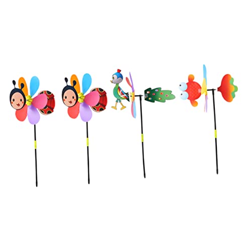 BESTonZON 4 Stück Windmühle Regenbogenrad Blumenwindwindrad Cartoon-windspinner Tierischer Wind Windpfahl Outdoor-Spielzeug Für Kleinkinder Windwill Party Windräder Kinder Dekor Plastik von BESTonZON