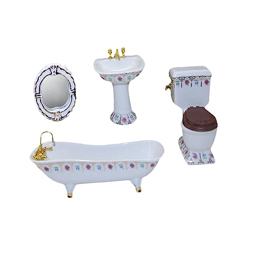 BESTonZON 4 Stück Zubehör für Puppenhäuser Wanne Porzellan Liege Puppenhaustoilette Miniatur Mini-WC-Becken aus Keramik Mini- -Badezimmer Mini-Hausdekoration Mini-Hausbedarf Weiß von BESTonZON