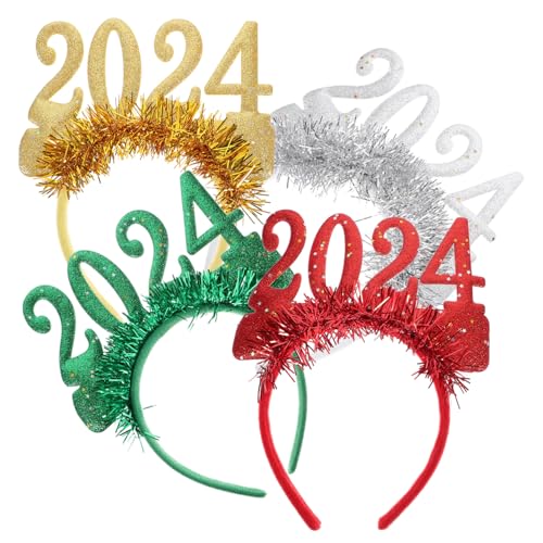 BESTonZON 4 Stück neues jahr stirnband Weihnachtsstirnbänder Weihnachtsfeier faovrs haarklips haarband hair-band Stirnband für das neue Jahr 2024 Kopfbedeckung für die Silvesterparty Plastik von BESTonZON