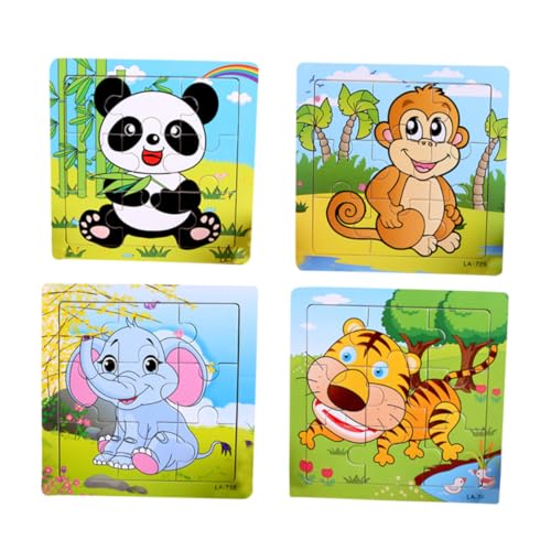 BESTonZON 4 Teiliges Holzpuzzle Mit 9 Tierszenen Lernspielzeug Für Kleinkinder Und Vorschulkinder Pädagogisches Für Babys Mit Elefant Tiger Panda Und Farbenfrohe Und Sensorische von BESTonZON