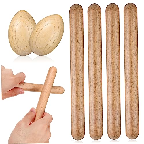 BESTonZON 4 Teiliges Set Aus Holzmusikinstrumenten Für 4 Holzschüttel Eier Und 4 Rhythmus Sticks Musikspielzeug Für Kleinkinder Fördert Die Musikalische Entwicklung Und Kreativität von BESTonZON