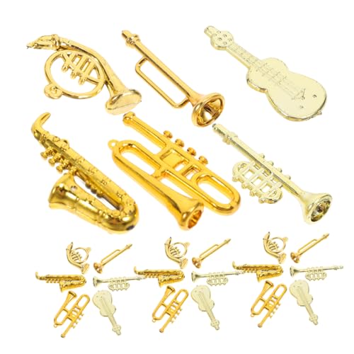 BESTonZON 48 STK Puppenhaus-Musikinstrumente Musikalisches Ornament Instrumentendekoration Saxophon Modell Saxophon Dekoration Miniatur-Violingitarrenmodell Christbaumschmuck Plastik Golden von BESTonZON