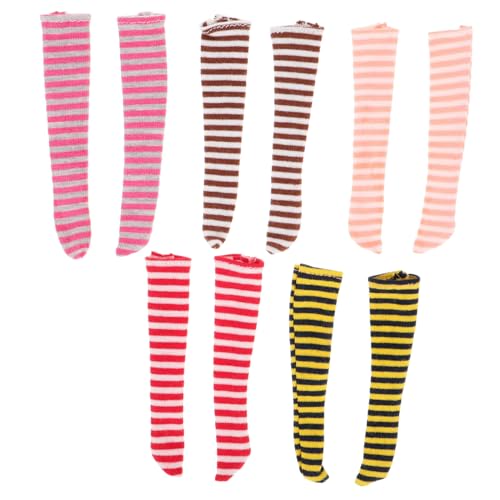 BESTonZON 5 Paare Puppe Lange Socken Puppensocken DIY Puppenkleidung Süße Kleine Socken Puppe Verkleiden Zubehör Puppenstiefel Kleine Puppensocken Mini-socken Winzige Puppensocken Baumwolle von BESTonZON