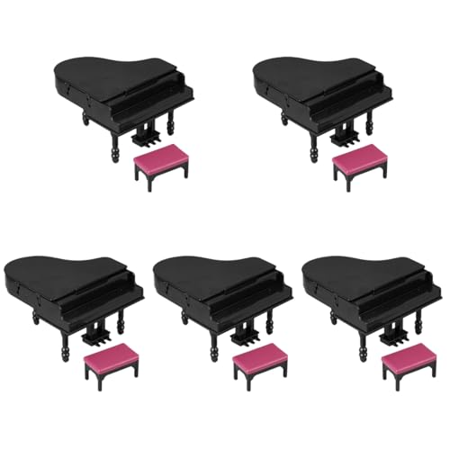 BESTonZON 5 Set Miniatur Dollhouse Grand Piano Mini -Klavierhockerspielzeug Mini -Klaviermodellmodell Miniaturpuppenhaus Dekoration Zubehör Miniatur Klavierhocker Musik Score Doll House von BESTonZON