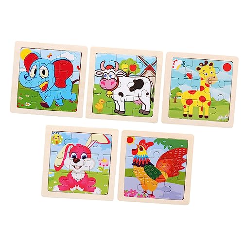 BESTonZON 5 Stück Früherziehungsspielzeug Holzpuzzle Spielzeug Cartoon Tier Puzzle Spielzeug Lustiges Puzzlespielzeug Kinder Holzspielzeug Lernspielzeug Bambus von BESTonZON