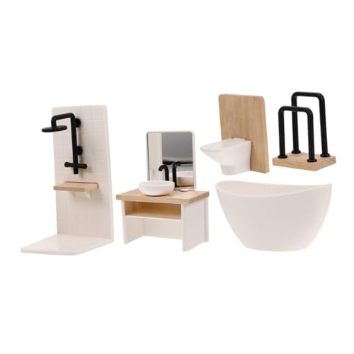 BESTonZON 5 Stück Mini Badezimmermöbel mit Badewanne Toilette Waschbecken Duschkabine Handtuchhalter für Kreatives Rollenspiel und Detailgetreue Puppenhaus Dekoration BESTonZON 5 Stück Mini Badezimmermöbel mit Badewanne Toilette Waschbecken Duschkabine Handtuchhalter für Kreatives Rollenspiel und Detailgetreue Puppenhaus Dekoration von BESTonZON