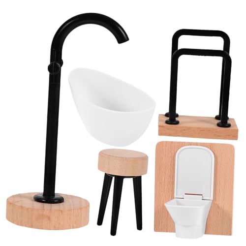 BESTonZON 5 Teiliges Puppenhaus Badezimmer Set Miniatur Modelle Mit Badewanne Toilette Schminktisch Wasserhahn Und Handtuchhalter Puppenhaus Dekoration Für Kreatives von BESTonZON