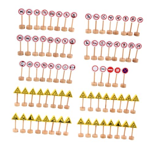 BESTonZON 50-teiliges Verkehrszeichen-Spielzeug Aus Holz für Jungen und Mädchen Kleinkindspielzeug Sensorisches Lernen Verkehrszeichen-spielzeugset Verkehrsstraßensperre von BESTonZON