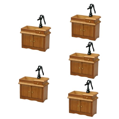 BESTonZON 5St Waschbecken aus kastanienbraunem Holz Badezimmer küche Dekoration Miniatur-Badezimmerschrank aus Holz Miniatures Desk Decoration Modelle Wohnkultur Puppenhausbedarf Massivholz von BESTonZON