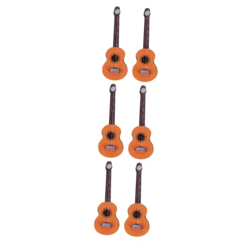 BESTonZON 6 STK Simulation Gitarre Musikinstrumentenmodell Miniaturgitarrenmodell Gitarren-Desktop-Ornament Mini-gitarrenmodell Puppenhauszubehör Miniatur-Ukulele Hölzern Light Brown von BESTonZON