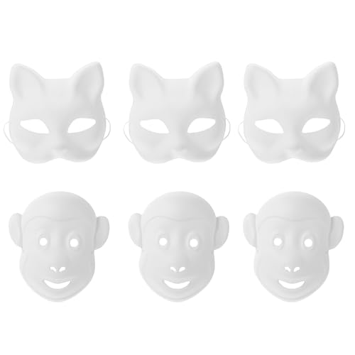 BESTonZON 6 Stk DIY-Maske Masken aus Pappmaché Weiße Bastelmaske aus Pappmaché Masken zum Ausmalen von Tieren weiße Masken white mask Partymaske Leere Masken Maskerade liefert Papier von BESTonZON