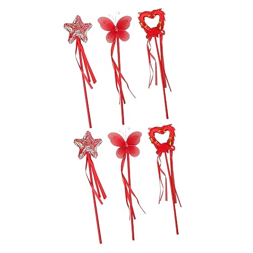 BESTonZON 6 STK Party Zauberstab Prinzessin Zauberstab verkleiden Spielzeugstäbe für Mädchen Prinzessinnen-Zauberstäbe Fairy Wand verkleidung Kinder Pentagramm-Zauberstab Feenstab rot von BESTonZON