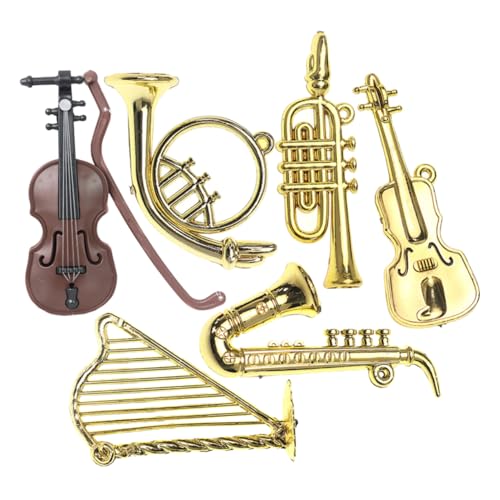 BESTonZON 6 Stück Mini Musikinstrument Mini Harfe Puppenhaus Musikinstrument Modell Puppenhaus Instrument Mini Instrumentenmodell Miniatur Trompete Miniatur Saxophon von BESTonZON