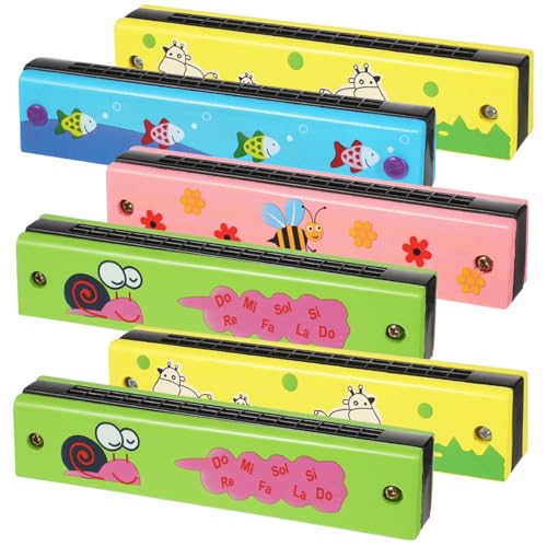 BESTonZON 6 Stück Teiliges Tragbare Mundharmonika aus Holz Zweireihig mit Löchern Kindgerechtes Musikinstrument für Anfänger Bunte Cartoon Designs als Partygeschenk und Musikförderung BESTonZON 6 Stück Teiliges Tragbare Mundharmonika aus Holz Zweireihig mit Löchern Kindgerechtes Musikinstrument für Anfänger Bunte Cartoon Designs als Partygeschenk und Musikförderung von BESTonZON