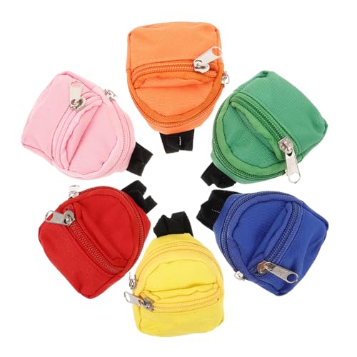 BESTonZON 6st Kleine Schultasche Mini-puppentasche Mini-Rucksack-schlüsselanhänger Puppenhaus-Rucksack Puppe-reißverschluss-Rucksack Mini-rucksackspielzeug Kleiner Rucksack Polyester von BESTonZON