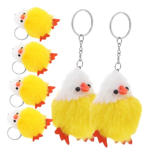 BESTonZON 6st Küken-schlüsselanhänger Kuscheltiere Von Nutztieren Osterplüschtiere Miniatur-osterfiguren Zubehör Zum Aufhängen Von Autos Hähnchen-partyartikel Mini-plüsch-Huhn Zinklegierung von BESTonZON