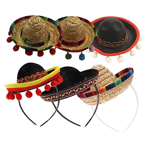 BESTonZON 6-teiliges Mexikanisches Sombrero-hut-stirnband-set Stroh-sombreros für Fiesta Mexikanische Traditionelle Mexikanische Kopfbedeckung für Erwachsene Jungen und Mädchen von BESTonZON