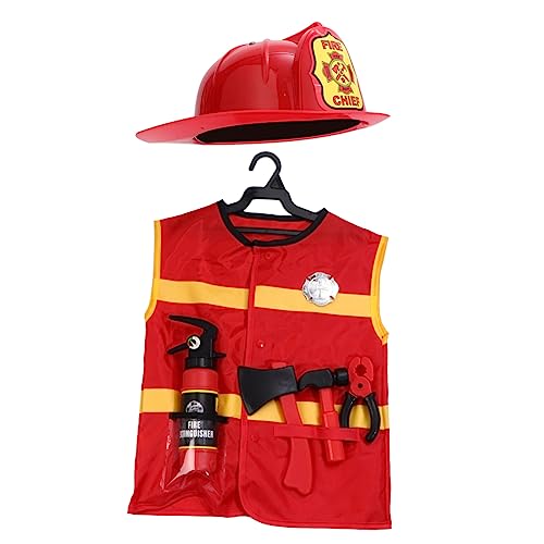 BESTonZON 7 Teiliges Set Kinder Feuerwehrmann Kostüme Kinder Rollenspielkleidung Kleider Feuerwehrmann Cosplay Kostüm Kinder Feuerwehrmann Kleidung Das Outfit Bekleidung Kinder von BESTonZON