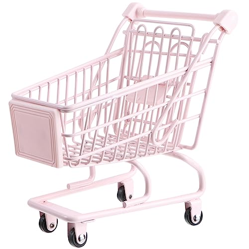 BESTonZON Einkaufswagen Mini-Wagen Miniatur Staubsaugen Puppenwagen Kinderwagen Mini-rollwagen Kleinkind Drahtkörbe Für Speisekammern Wagen Für Warenkorb Rosa Eisen von BESTonZON