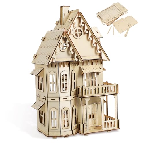 BESTonZON Gotisches Villa-Puzzle DIY Puzzle Halloween Geschenkeidee laubsägen für zuhause deko Schloss-Puzzle gefälschtes Minihaus Puzzlematte Rätsel 3D-Rätsel hölzern von BESTonZON