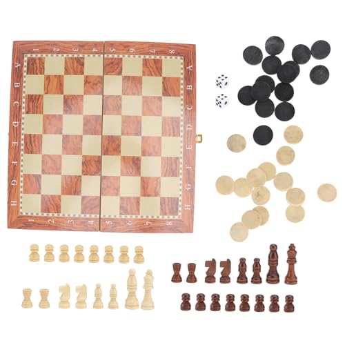 BESTonZON Hölzernes Schachbrettspiel Lernspielzeug Für Schach Dame Und Mühle Mit Figuren Für Familienspiele Und Pädagogisches Ab Jahren von BESTonZON