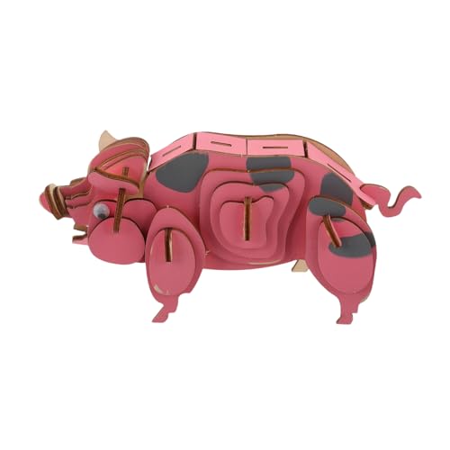 BESTonZON Holzpuzzle Puzzles Welpen Holztiermodelle Pädagogisches 3D Schweinemodell Tierpuzzle Schweinemodell Puzzle 3D Holzbausätze Holzhandwerkspuzzle Schweinemodellbausätze Rosa von BESTonZON