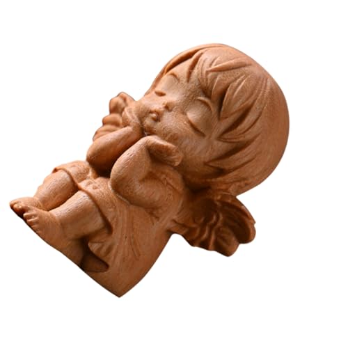 BESTonZON Holzschnitzmodell Outdoor-Ornamente Schmuck für kleine Mädchen Mini-Modell Holzengel Figur Holzskulptur Engel Statue der Gartenengel im Freien Mini-Desktop-Ornament hölzern Khaki von BESTonZON