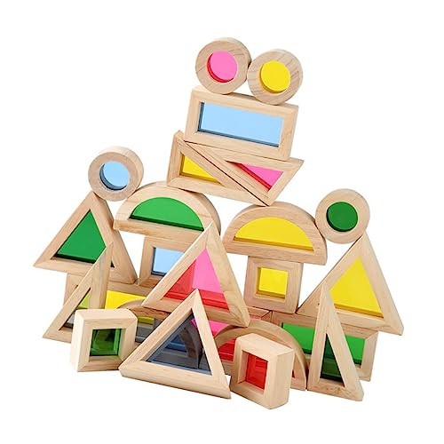 BESTonZON Kaleidoskopische Holzbausteine Set 24 Teiliges Stapelbares Und Farbenfrohes Geometrisches Für Kleinkinder Frühkindliche Bildungsförderung Farben Und Formen von BESTonZON