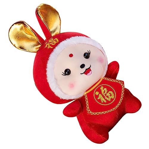 BESTonZON Kaninchenpuppe Hasen Kuscheltier Kaninchen Figur Hasenfigur Flauschige Kuscheltiere Jahr des Hasen-Stofftiers Plüsch Schreibtisch-Kaninchen-Puppe schöne Hasenpuppe PP Baumwolle rot von BESTonZON