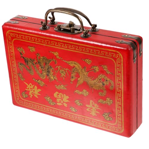 BESTonZON Kasten Mahjong-Box-geschenkbox Koffer Mahjong Mahjong-Tragetasche Mahjong-Halter Mahjong-Fliesen Mahjong- Mahjong-Container Geschenkboxen Für Retro Rot Hölzern von BESTonZON