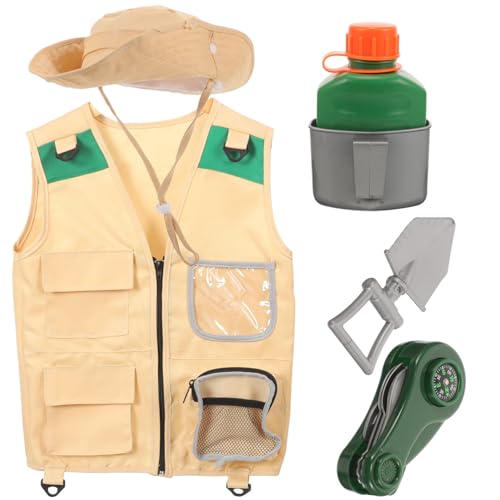 BESTonZON Kinder-Entdecker-Set 5-Teilig Campingausrüstung Für Kinder Outdoor-Erkundungsset Für Kinder Inklusive Weste Hut Schaufel Wasserkocher Kompass Outdoor-Fänger-Set Pädagogisches von BESTonZON