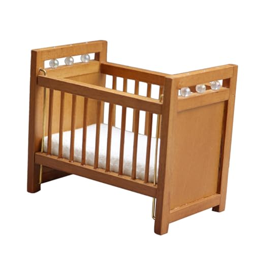 BESTonZON Kinderzimmer Kinderbett bettzeug betteinlagen cot Bed miniaturhaus babybetten Miniaturmöbel für Minibett mit Matratze Mini-Hausschmuck Mini-Babybett Holz von BESTonZON