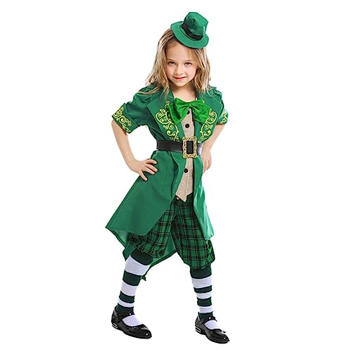 BESTonZON Kobold Kostüm Mädchenkostüm Kostüm für Halloween-Kostüme für Halloween Costume Halloween Kleidung Costume Halloween Kobold Hut Hosenanzug st. Patricks Kostüm Green von BESTonZON