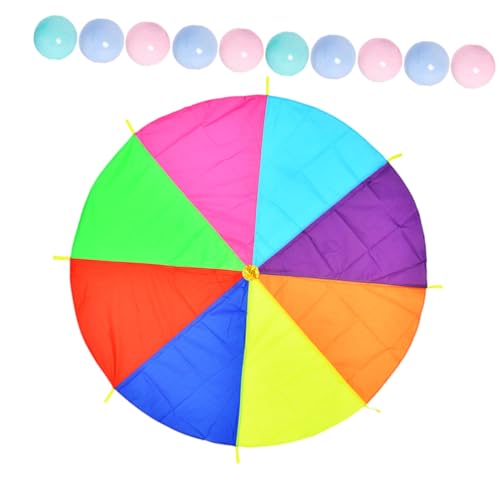 BESTonZON Lernspiel Regenbogenschirm Bunte Bälle Outdoor Fallschirm für Teamwork Motorik Kooperatives Kindergarten Spiel Sensorische Farbenförderung für Garten und Party Zufällige Farbe BESTonZON Lernspiel Regenbogenschirm Bunte Bälle Outdoor Fallschirm für Teamwork Motorik Kooperatives Kindergarten Spiel Sensorische Farbenförderung für Garten und Party Zufällige Farbe von BESTonZON