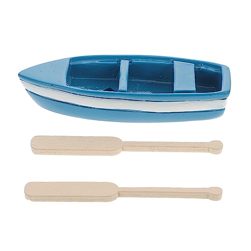 BESTonZON Mikrolandschaftsornament Paddel-Modell Mini-Mittelmeerboot Miniatur-Ruderboot Zubehör für Angelboote Boot Figur Miniaturdekoration Miniaturschiff Spielzeug Harzmodell hölzern Blue von BESTonZON