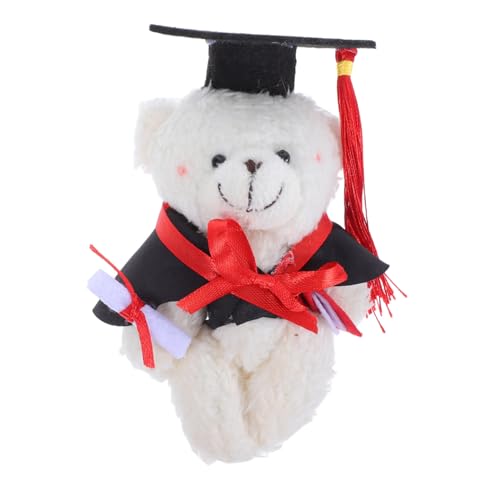 BESTonZON Mini Abschlussbär Stofftier Mini Ornamente Kleine Tiere Stoffbären Bärenornament Abschlusssaison Puppe Bärenpuppe Abschlusssaison Minibär Plüschstoffe Weiß von BESTonZON