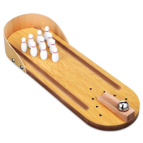 BESTonZON Mini Bowling Set aus Holz Kompaktes Indoor Spiel für Erwachsene Handliches Tisch kegelspiel Geschicklichkeit für Party und Familienunterhaltung BESTonZON Mini Bowling Set aus Holz Kompaktes Indoor Spiel für Erwachsene Handliches Tisch kegelspiel Geschicklichkeit für Party und Familienunterhaltung von BESTonZON