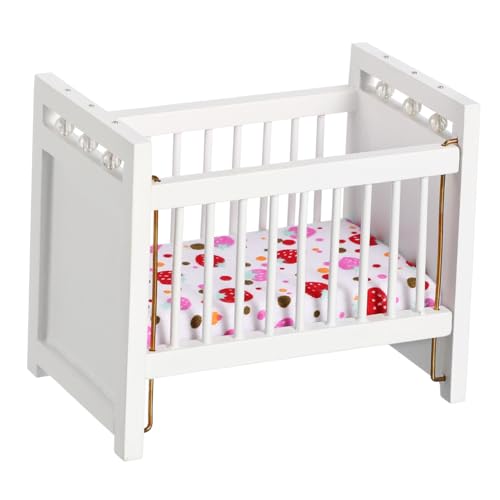 BESTonZON Miniatur Babybett Für Puppenhaus Weißes Zubehör Für Miniaturmöbel Ideal Für Kinderzimmer Und Kreative Spielwelten Hochwertiges Mini Crib Modell von BESTonZON