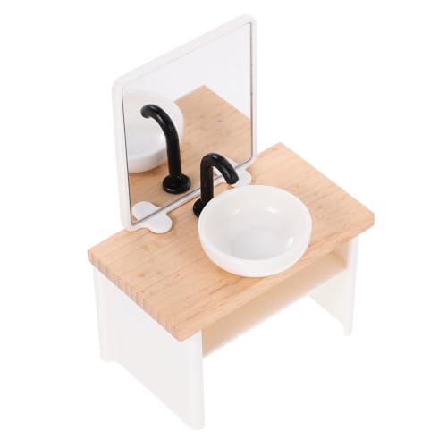 BESTonZON Mini-waschraum Badezimmerschranks Simulationswaschbecken Puppenhäuser Waschbecken Mini-Toilette Aus Porzellan Mini-waschbecken Im Badezimmer Modell Puppenhaus Ornamente Holz Kind von BESTonZON