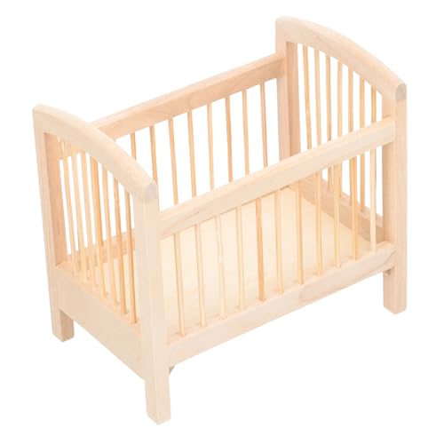 BESTonZON Miniatur Puppenbett Für 1/12 Puppenhaus Dekoratives Babybett Modell Zubehör Für Miniatur Einrichtungen Natürliche Holzfarbe Ideal Für Puppen Und Miniatur Szenen von BESTonZON