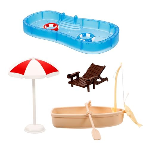 BESTonZON Miniatur Schwimmbad Spielset Mit Liegestuhl Und Boot Puppenhaus Zubehör Mikrolandschaft Deko Für Garten Oder Sandkasten Ideales Für Kreative Spielwelten von BESTonZON